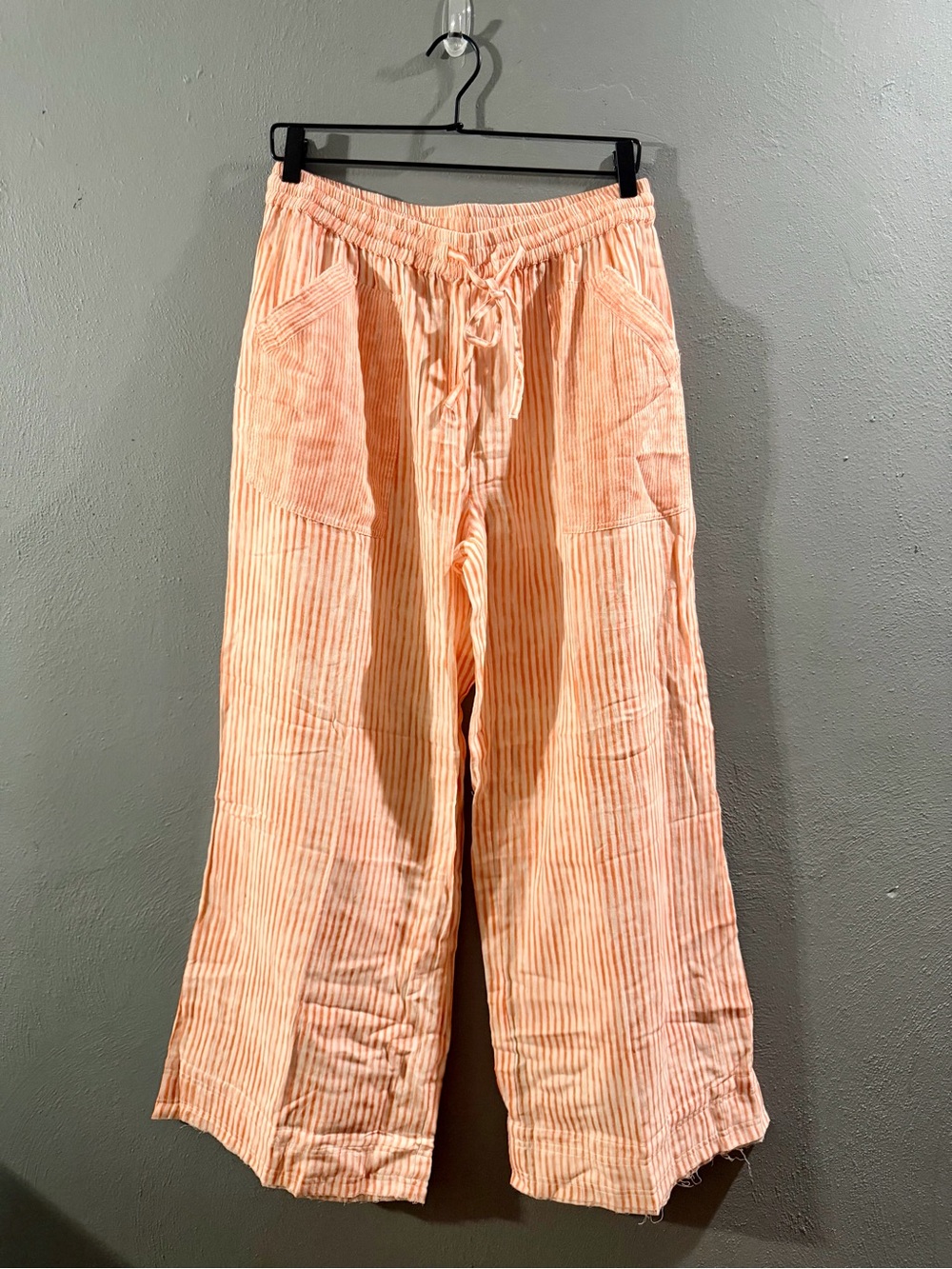 NWOT. POL Orange with White-Striped Wide Leg  Drawstring Pants